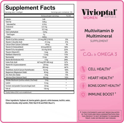 Vivioptal Women Multivitamin with CoQ10 & Omega-3, 90 Capsules, German Formula