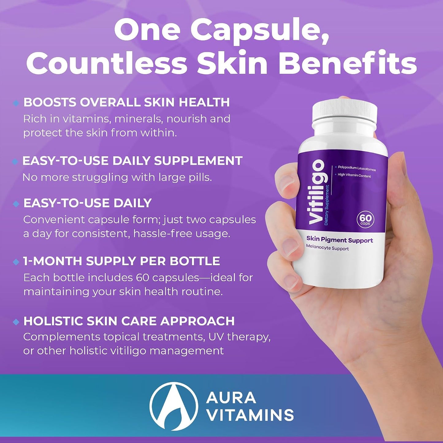 AURA VITAMINS Vitiligo Capsules - Skin Pigmentation Support - 60 Capsules - görsel 5
