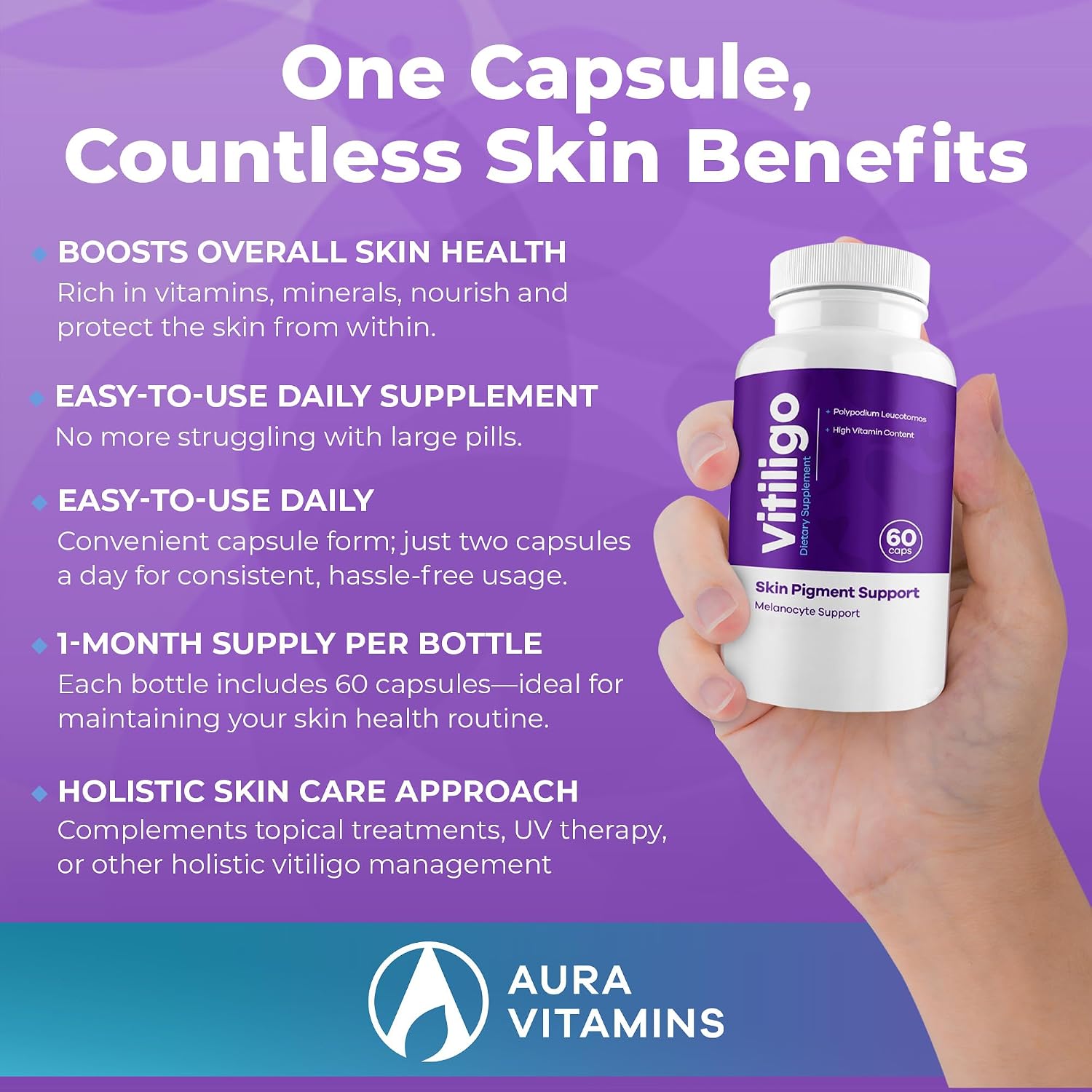 AURA VITAMINS Vitiligo Capsules - Skin Pigmentation Support - 60 Capsules - görsel 5