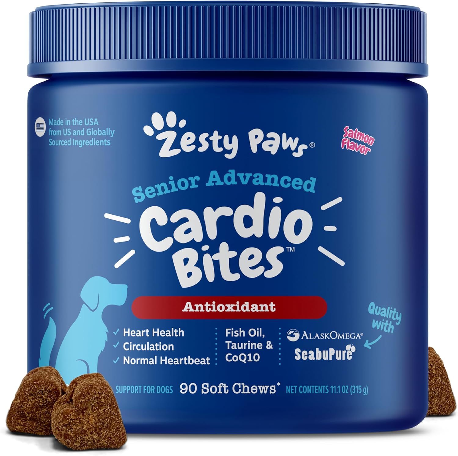 Zesty Paws Cardiovascular Support for Dogs - with CoQ10, Taurine, L-Carnitine & AlaskOmega Fish Oil - Senior Heart Health - Salmon Flavour - 90 Chews - görsel 8