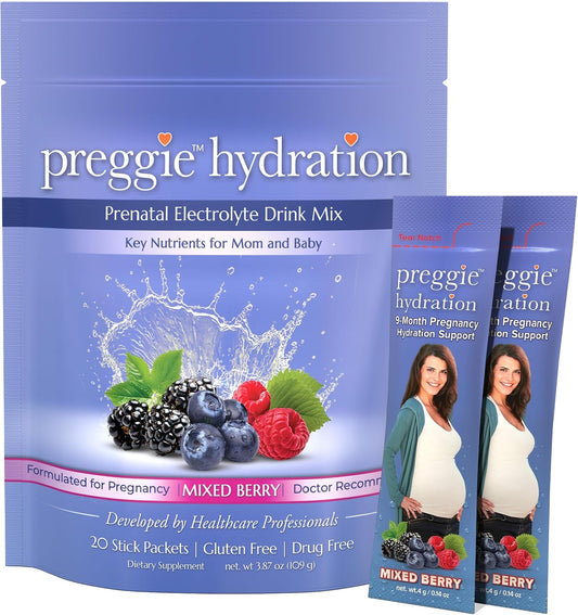 Three Lollies Preggie Hydration Sachets for Mums-to-Be, Electrolyte Drink Mix with Vitamin B6, Pregnancy Hydration Powder, – Image 1