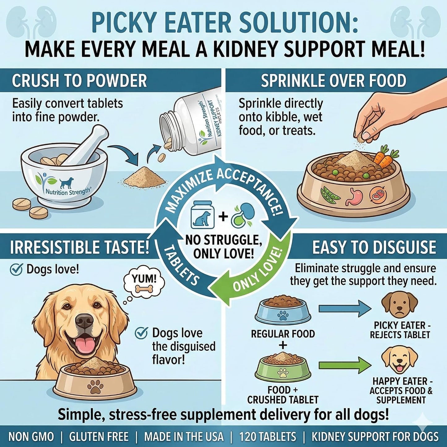 Kidney Support for Dogs - Renal, Bladder and Urinary Tract Health Supplement with Organic Cranberry and Astragalus, 120 Chewable Tablets - görsel 7