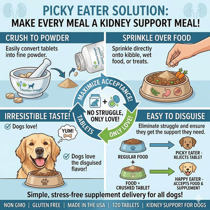 Kidney Support for Dogs - Renal, Bladder and Urinary Tract Health Supplement with Organic Cranberry and Astragalus, 120 Chewable Tablets
