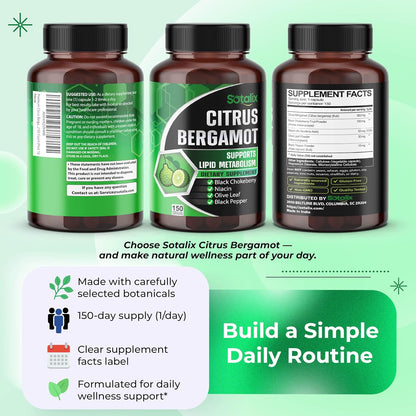 Premium Citrus Bergamot Supplement with Niacin - Heart and Circulatory Support - 150 Capsules