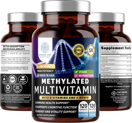 Number One Nutrition Methylated Multivitamin for Women's & Men – Natural Daily Multivitamin with Folate, Vitamin B12, B2 & – Image 1