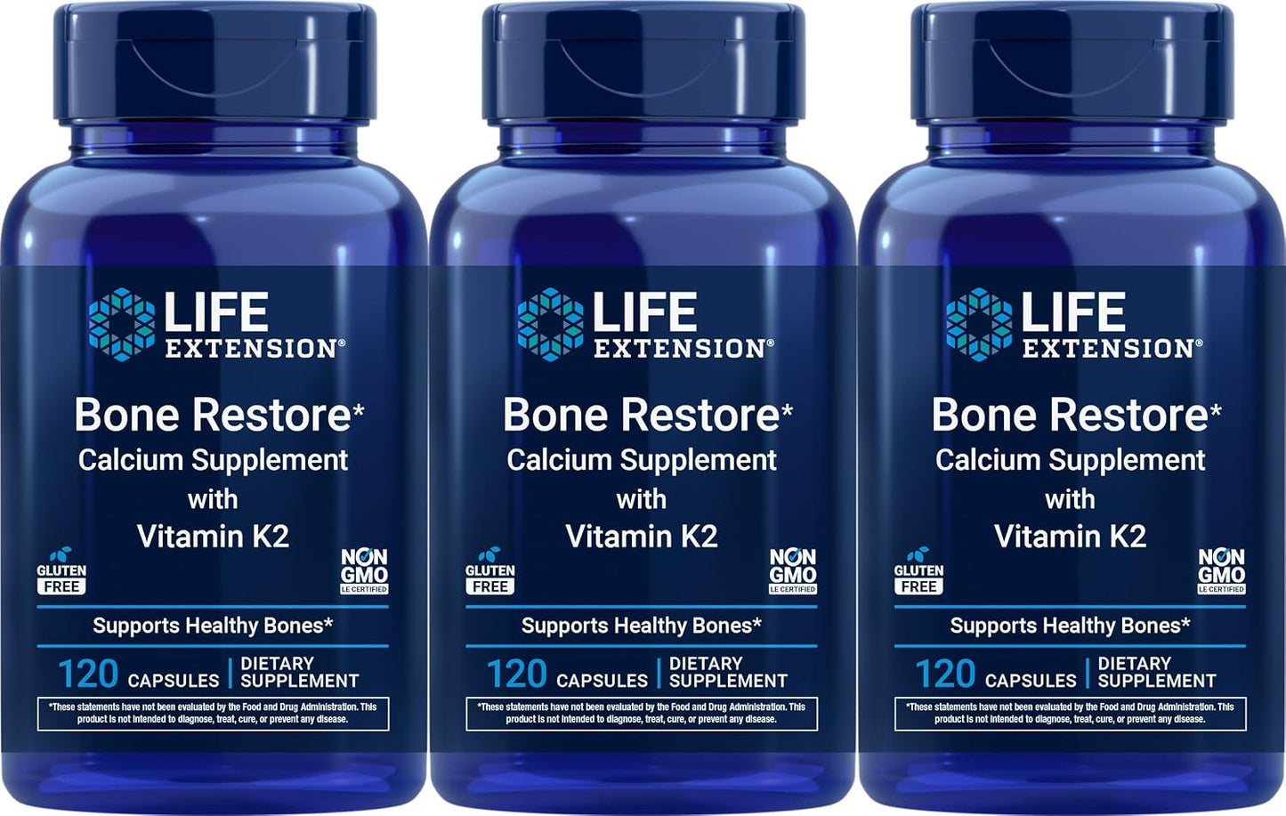 Life Extension Bone Restore Calcium with Vitamin K2 – 120 Capsules (Pack of 3) - görsel 1