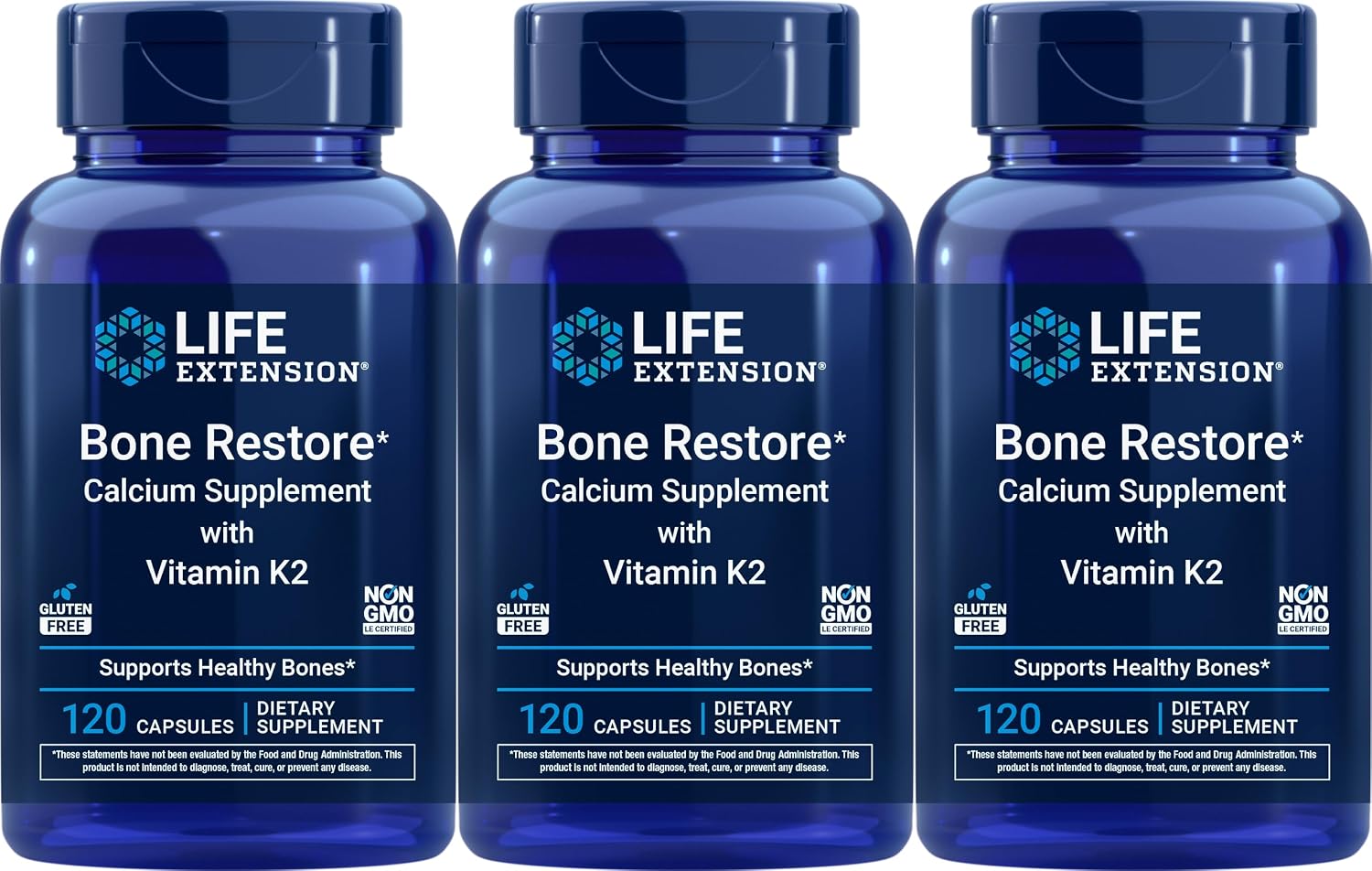 Life Extension Bone Restore Calcium with Vitamin K2 – 120 Capsules (Pack of 3) - görsel 1