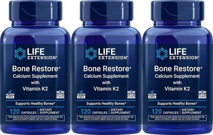 Life Extension Bone Restore Calcium with Vitamin K2 – 120 Capsules (Pack of 3)