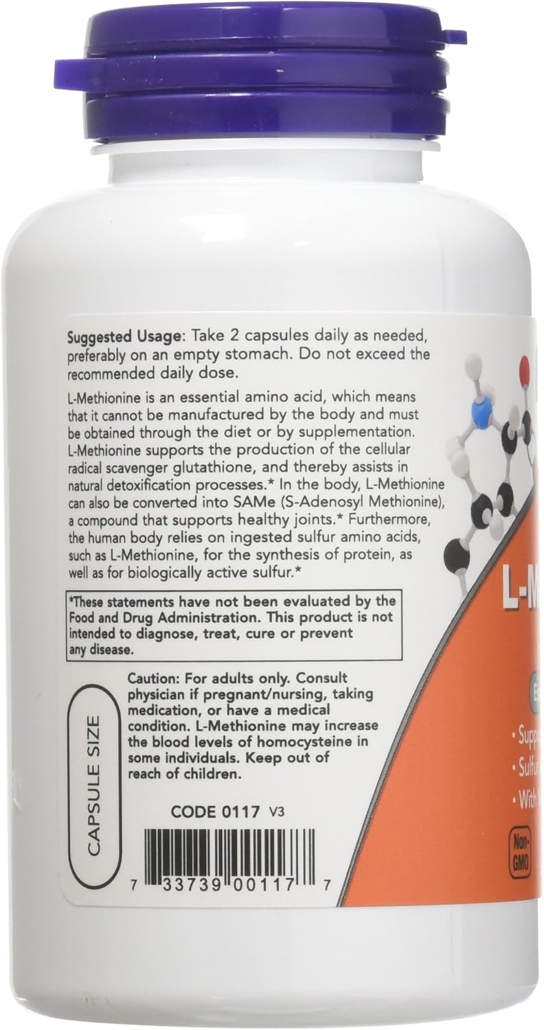 NOW Foods L-Methionine 500 mg - 100 Capsules (3-Pack) - görsel 2