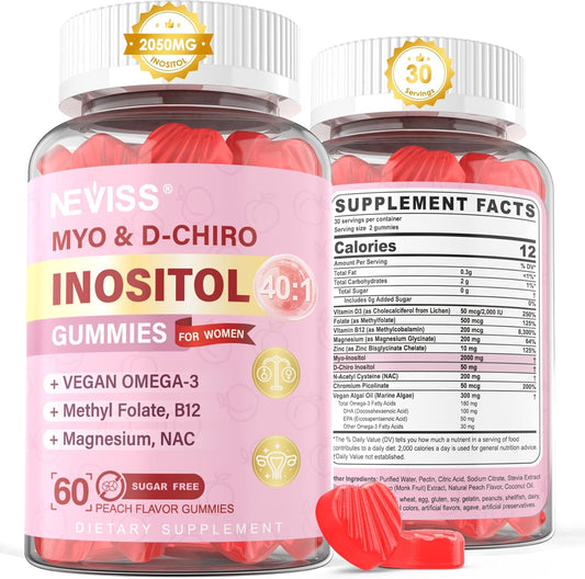Myo-Inositol & D-Chiro Inositol Gummies, – Overall Wellbeing: The 40:1 ratio of myo-inositol to d-chiro-inositol – Image 1