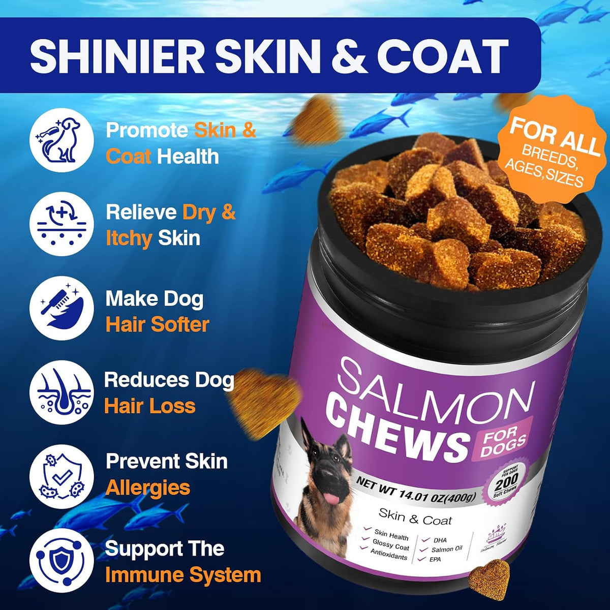 TTLXBL Omega 3 Fish Oil Supplement for Dogs – Medium dogs (11-23 kg): 2 chews per day – Image 2