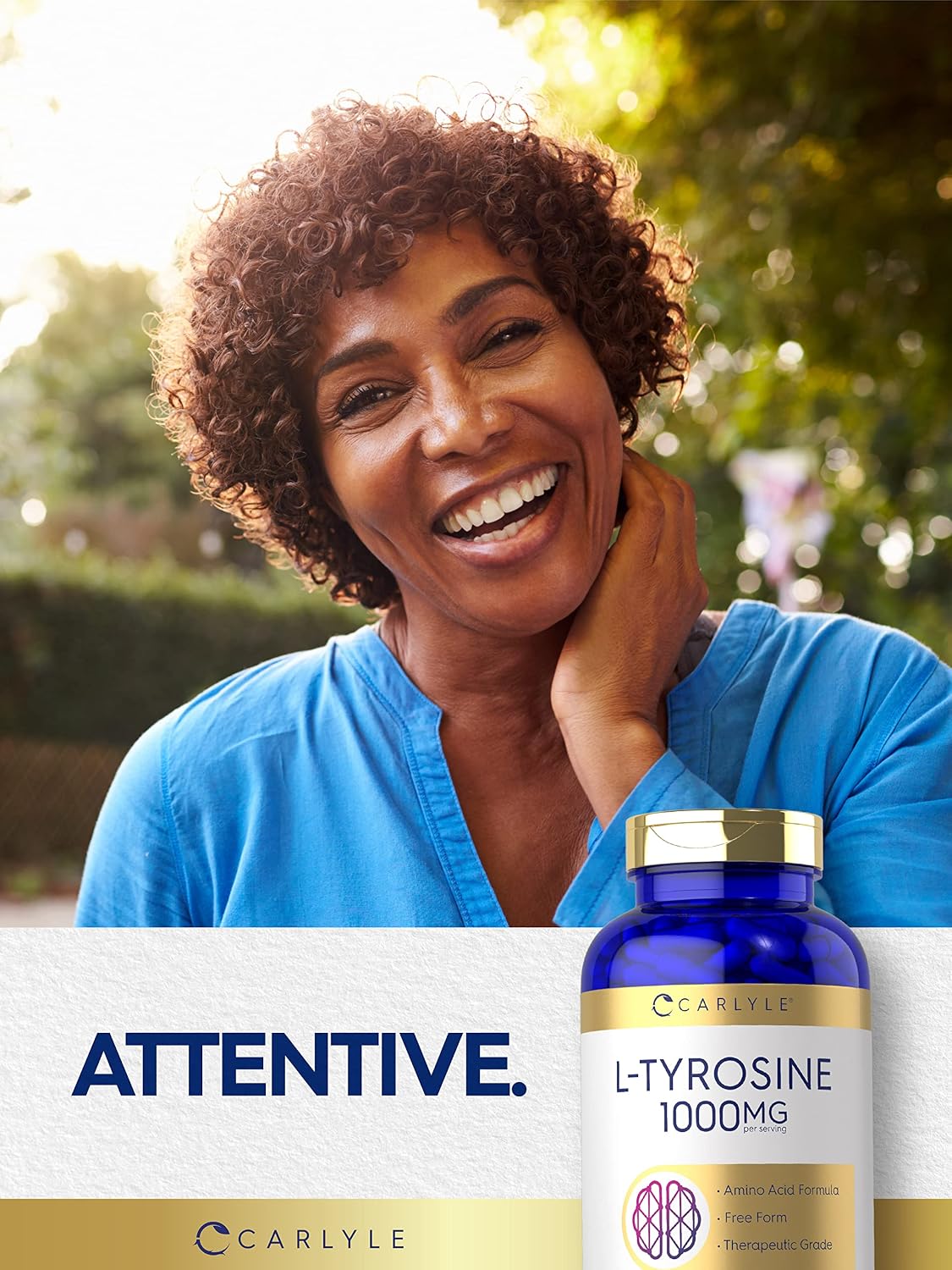 Carlyle L-Tyrosine Capsules 1000mg, 300 Count, Therapeutic Grade, Non-GM & Gluten free - görsel 6
