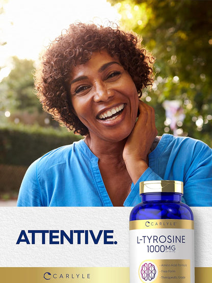 Carlyle L-Tyrosine Capsules 1000mg, 300 Count, Therapeutic Grade, Non-GM & Gluten free
