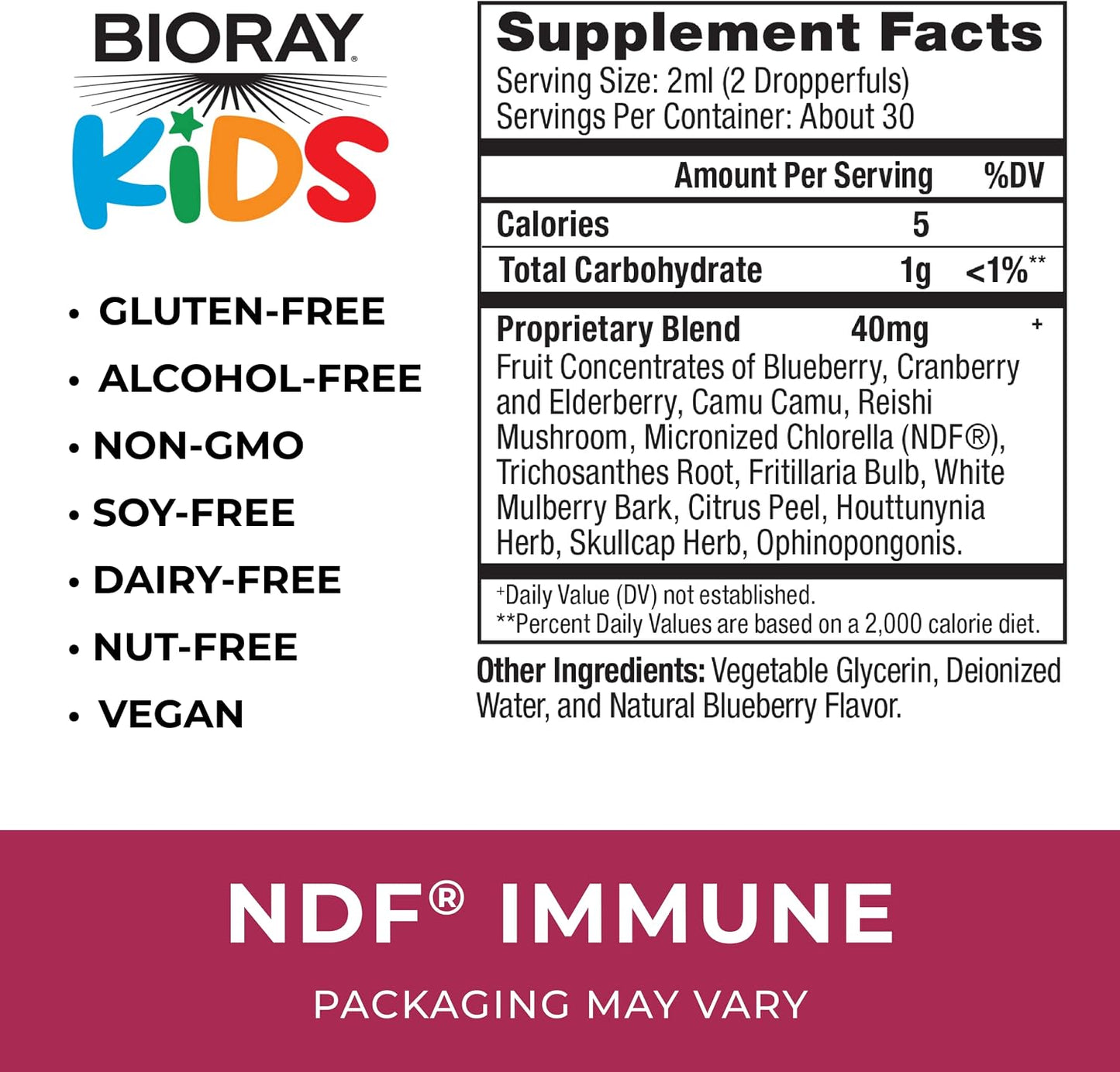 BIORAY Kids NDF Immune, Blueberry – 60 mL – Immune Support & Natural Detox – Non-GM, Vegan, Gluten free – 30 Servings - görsel 2