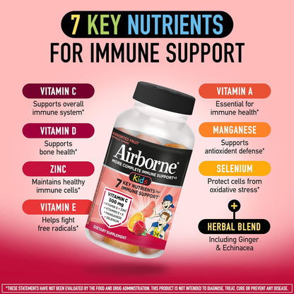 Airborne Kids Immune Support Gummies, Assorted Fruit Flavour, 21 Pack