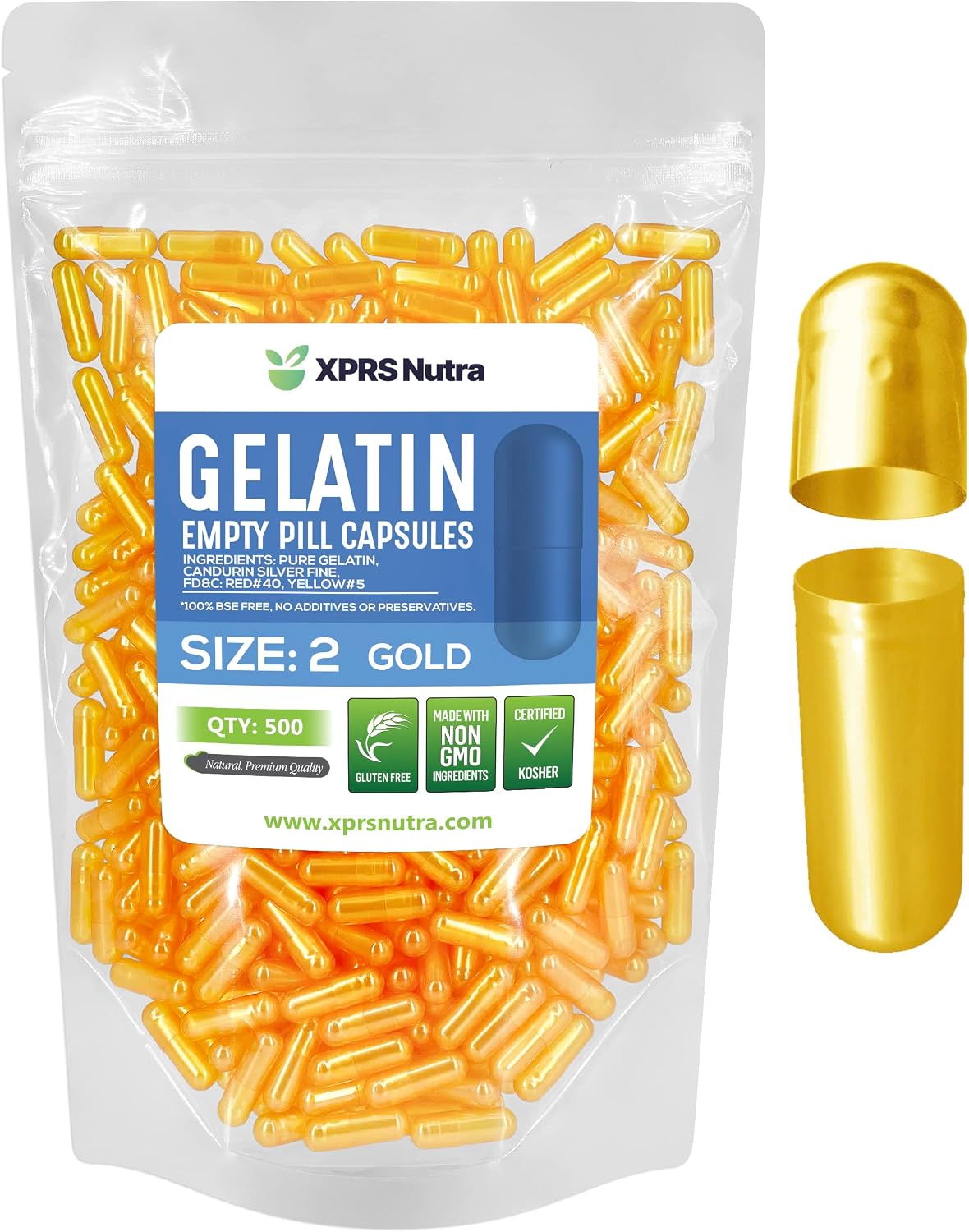 XPRS Nutra Size 2 Empty Gelatine Capsules (500 Count) - DIY Capsule Filling - görsel 1