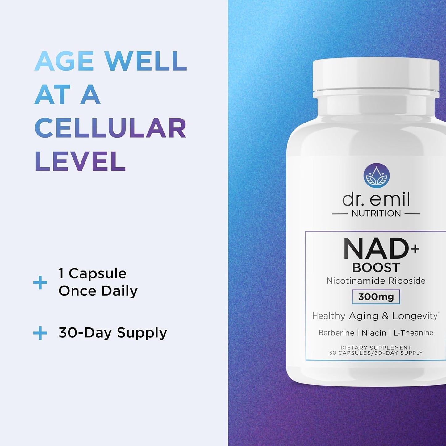 DR. EMIL NUTRITION NAD+ Boost - Nicotinamide Riboside with Berberine & L-Theanine - 30-Day Supply - görsel 6