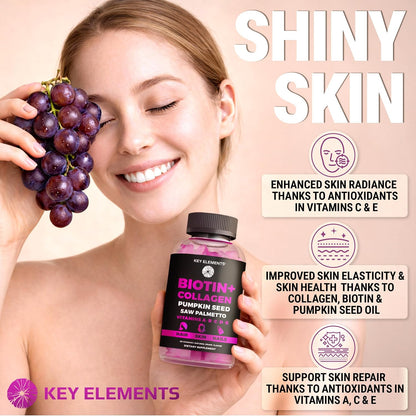 KEY ELEMENTS Biotin & Collagen Gummies – 10,000mcg for Hair, Skin & Nails