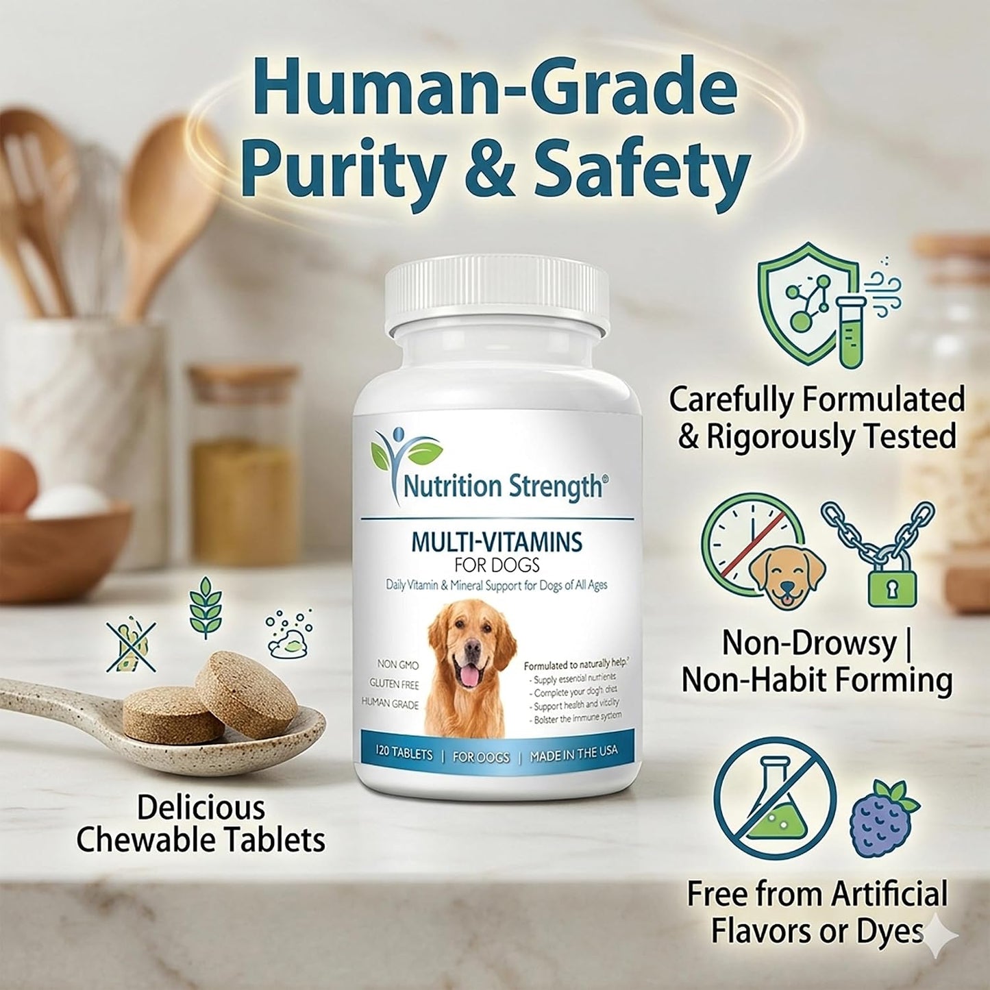 Multivitamins for Dogs, Daily Vitamin and Mineral Support, Nutritional Dog Supplements for All Canine Breeds and Sizes, Promotes Immune Health in Pets, 120 Chewable Tablets - görsel 7