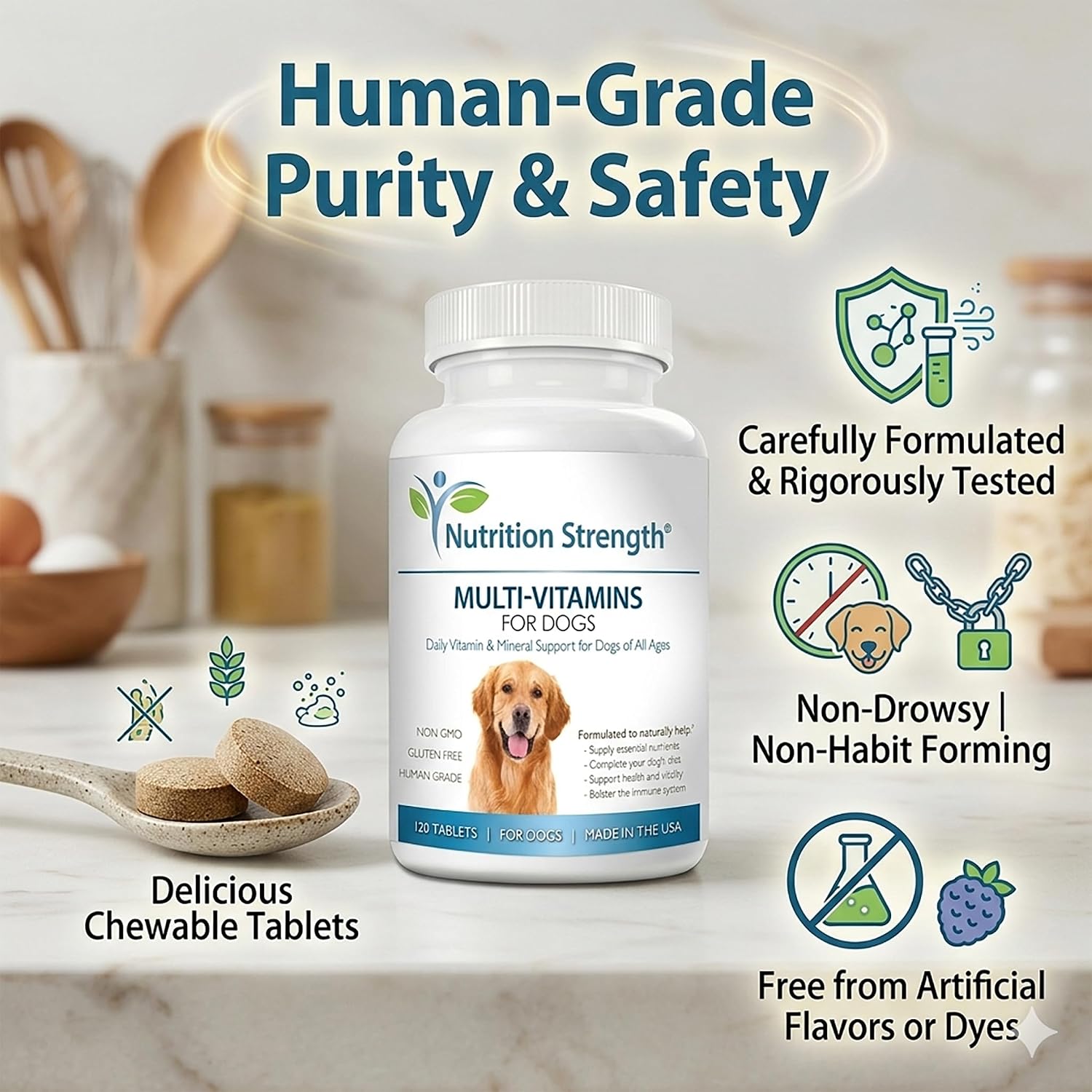Multivitamins for Dogs, Daily Vitamin and Mineral Support, Nutritional Dog Supplements for All Canine Breeds and Sizes, Promotes Immune Health in Pets, 120 Chewable Tablets - görsel 7
