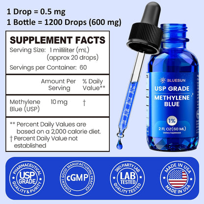 Bluesun Methylene Blue Drops 1% – USP Pharmaceutical Grade – 60 mL (10 mg/mL) – Image 7
