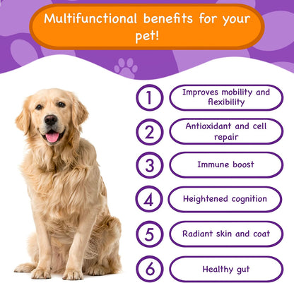PawPuk Paws Multifunctional Dog Supplements - Silymarin, Glucosamine, MSM, Green Lipped Mussel, Salmon Oil, Probiotics, Co-Q10, NMN - Immune, Joint, Skin & Digestive Support