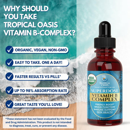 Superdose Organic Vitamin B Complex Liquid Drops - 125,000% DV Vitamin B12, Energy Support, USDA Organic, Vegan, Non-GM, 60 – Image 5