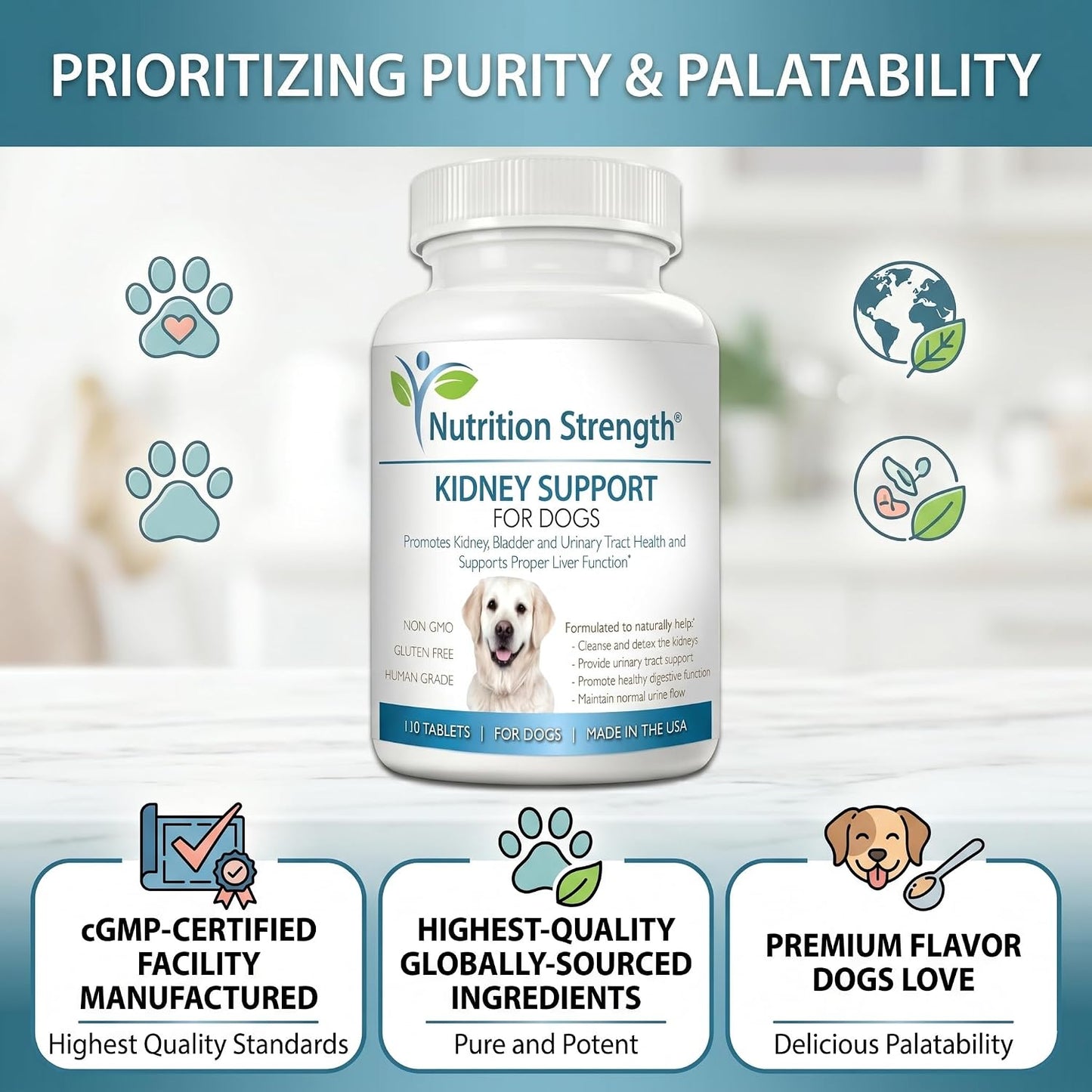 Kidney Support for Dogs - Renal, Bladder and Urinary Tract Health Supplement with Organic Cranberry and Astragalus, 120 Chewable Tablets - görsel 6