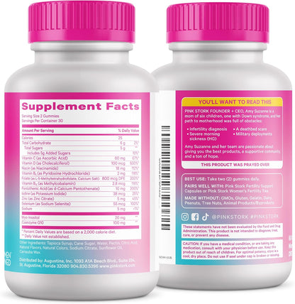 Pink Stork Fertility Gummies for Women's - CoQ10, Myo-Inositol, Methylated Folate - 60 Count