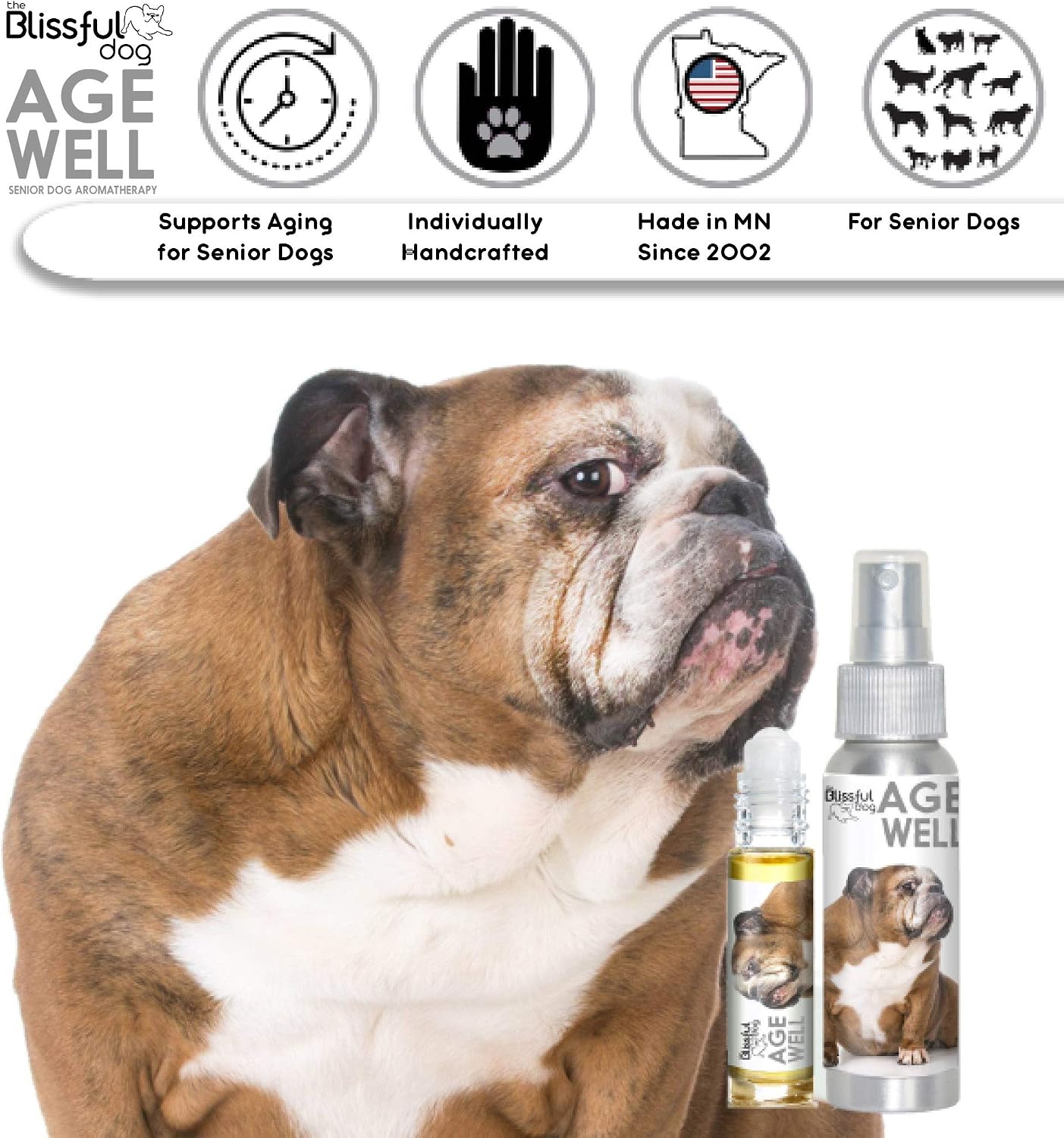 The Blissful Dog Bulldog Age Well Dog Aromatherapy Roll-On Bottle for Your Dog's Peaceful Ageing - görsel 3