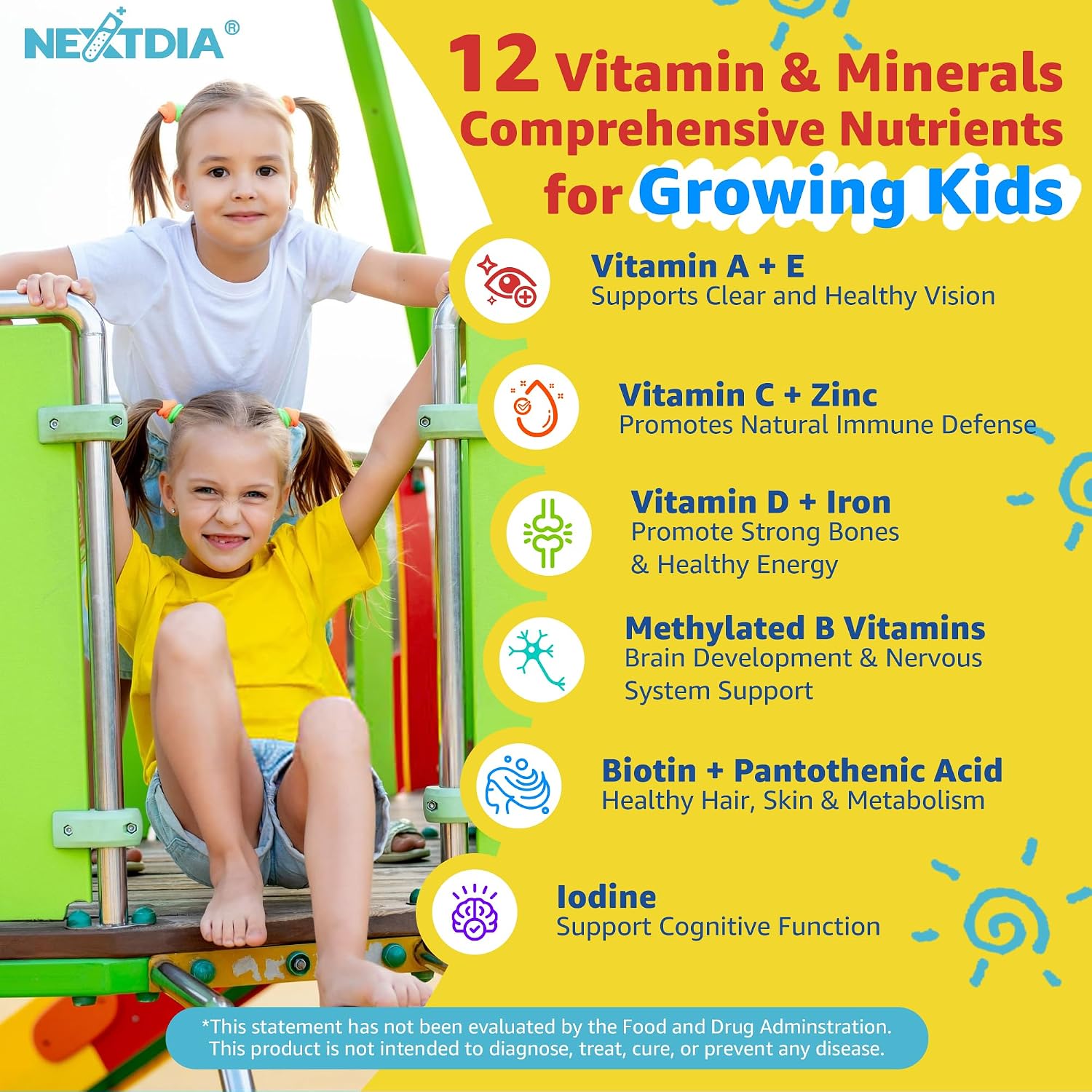 Kids Multivitamin Gummies with Iron – Sugar-free – Daily Vitamins + Probiotics & Algae Omega 3 - görsel 3