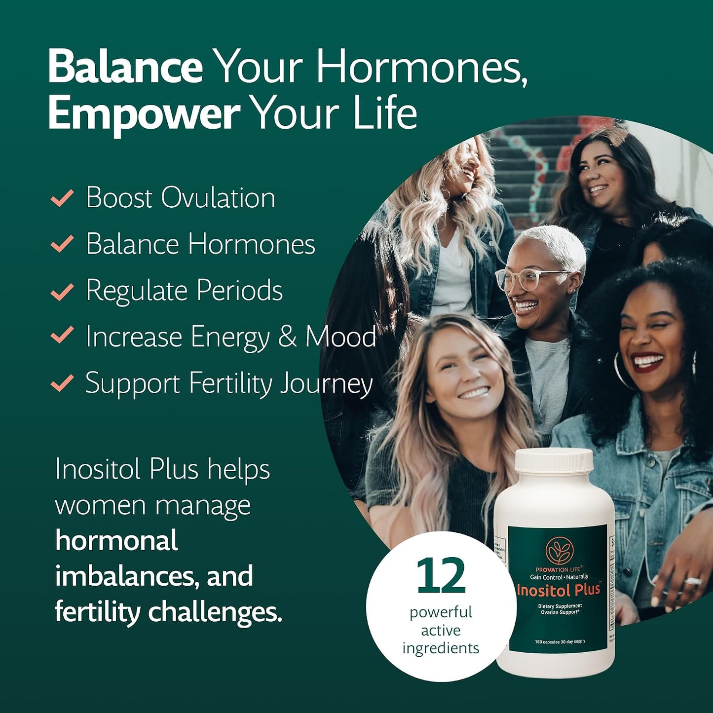 Inositol Plus Supplement for Women's | Ovarian Health, Hormone Balance, Fertility, Ovulation | 40:1 Myo-Inositol D-Chiro & 12 Ingredients | Developed by Medical Doctor | 120 Capsules - görsel 2