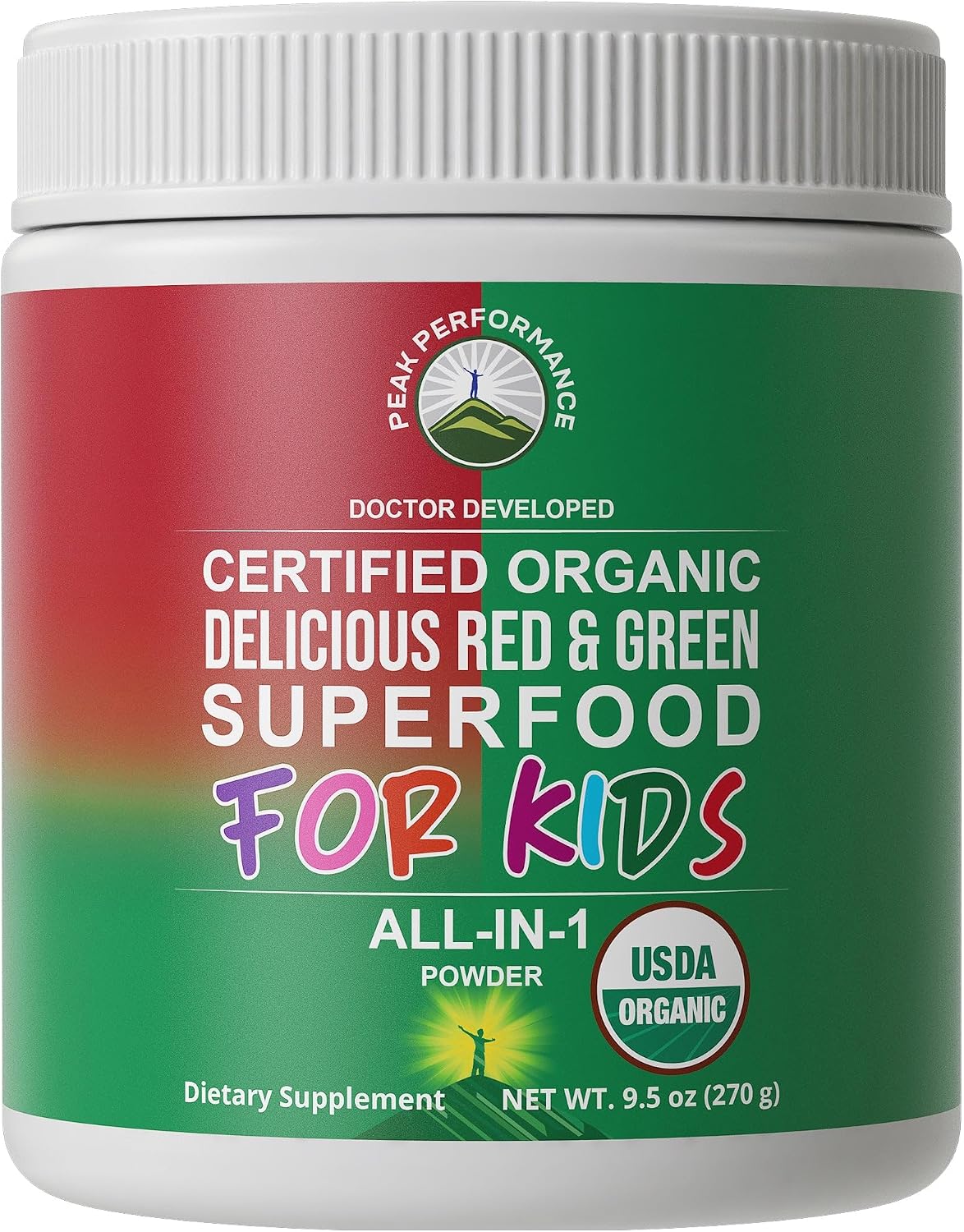 Peak Performance Kids Greens and Reds Superfood Powder - Organic Vegan Superfood with 25+ Fruits & Vegetables - görsel 1