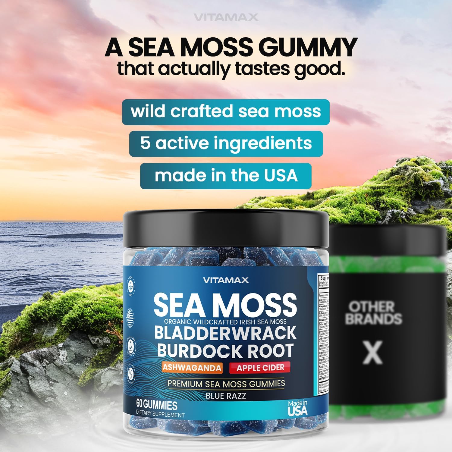 Vitamax Irish Sea Moss Gummies – Multi-Mineral Supplement with Sea Moss, Bladderwrack, Ashwagandha, Burdock Root & ACV – 60 Gummies - görsel 6