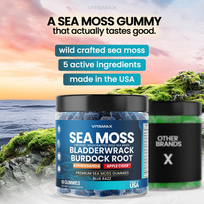 Vitamax Irish Sea Moss Gummies – Multi-Mineral Supplement with Sea Moss, Bladderwrack, Ashwagandha, Burdock Root & ACV – 60 Gummies