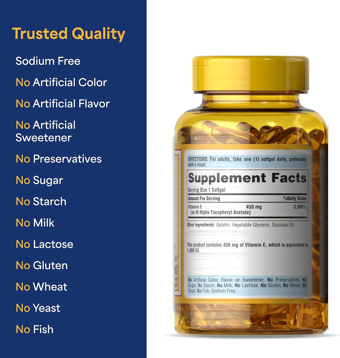 Puritan's Pride Vitamin E 450 mg (10,000 IU), Vitamin Supplement for Immune System Function and Antioxidant Health Support, 100 Rapid Release Softgels, 2 Pack - görsel 6