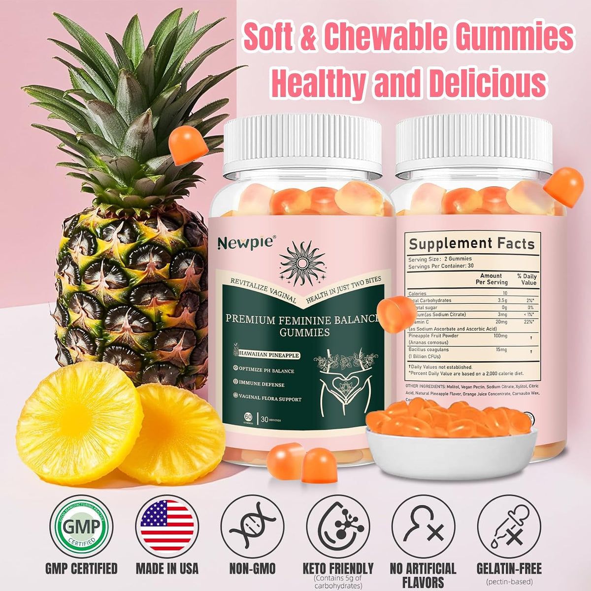 SUWENY Pineapple Gummies for Women's – – Digestive Wellbeing: Bacillus coagulans is known to support gut health, – Image 7
