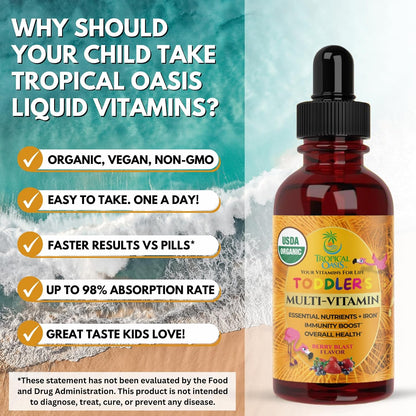 Tropical Oasis Organic Kids Multivitamin with Iron for Toddlers - Liquid Drops, 60 mL – Image 5
