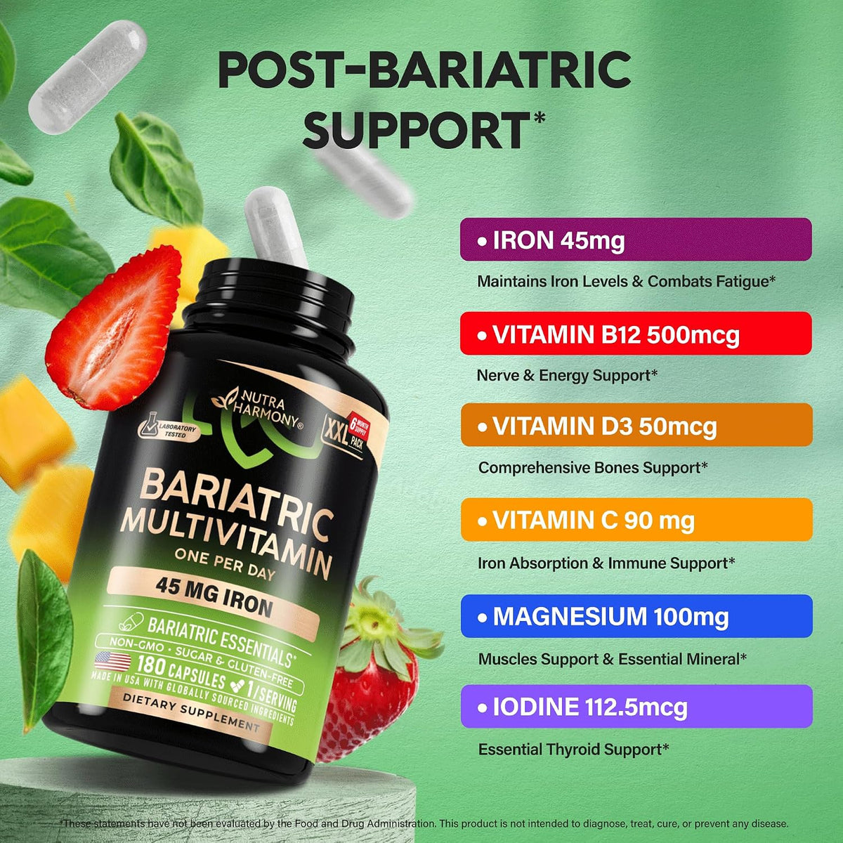 Bariatric Multivitamin - 45 mg Iron - Once-daily - Lab Tested - for Men & Women's - 21 Essential Vitamins - Gastric Sleeve – Image 4
