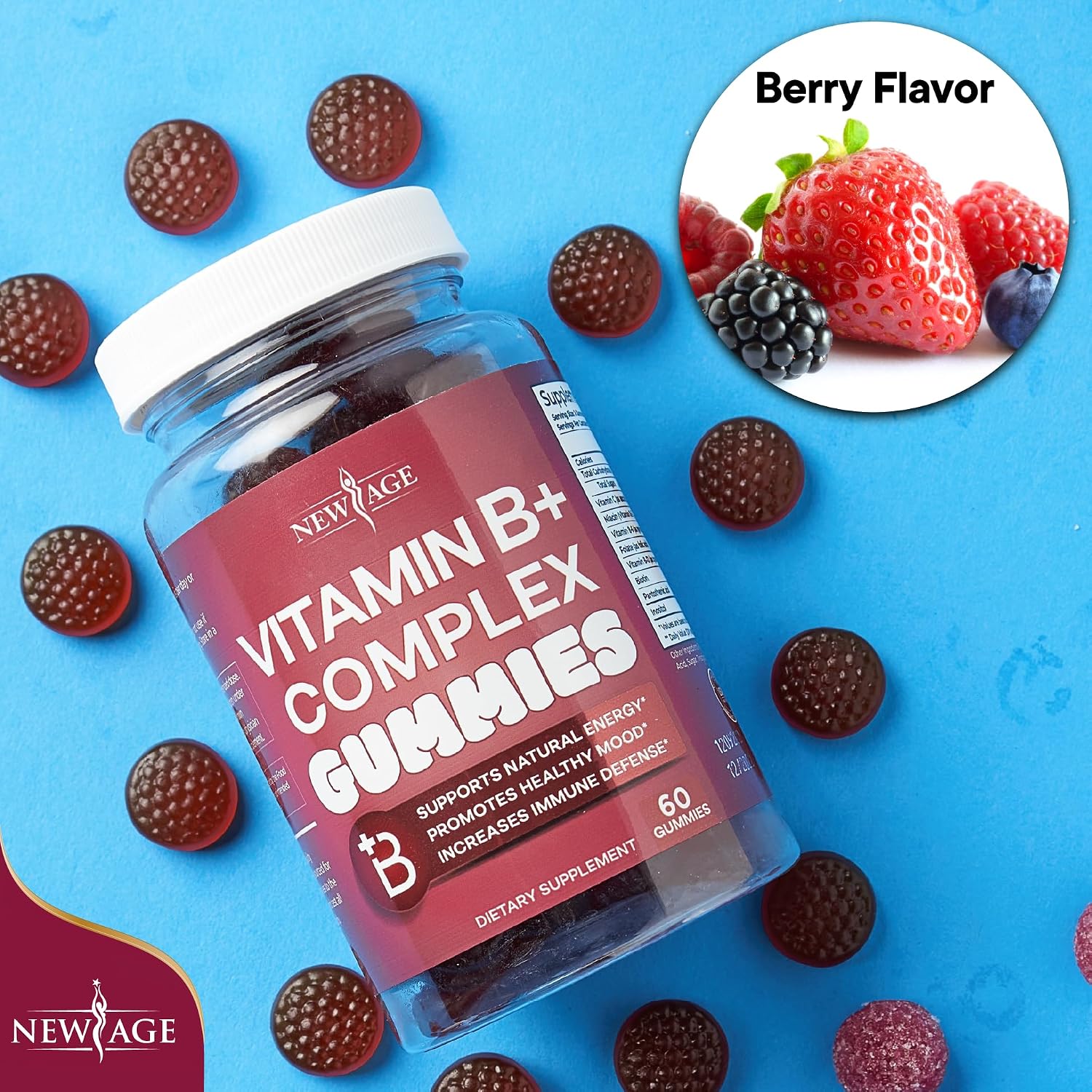 NEW AGE Vitamin B Complex Gummies with Vitamin B3, B6 & B12 – with Biotin, Folic Acid & Vitamin C – Gluten free, Vegan (180 Count (3-Pack)) - görsel 6