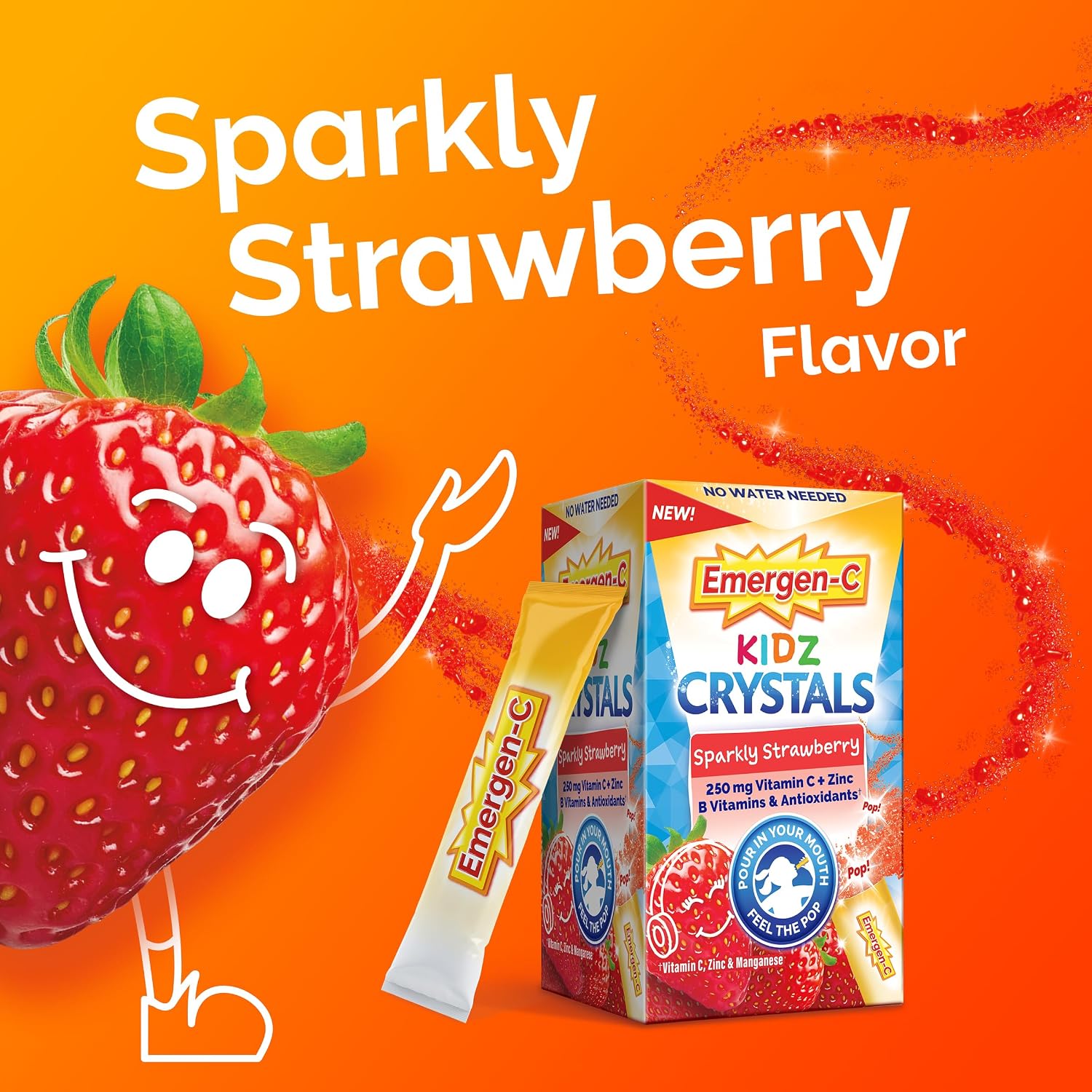 Emergen-C Kidz Crystals, On-the-Go Immune Support Supplement with Vitamin C, B Vitamins, Zinc and Manganese, Sparkly Strawberry - 56 Stick Packs - görsel 5