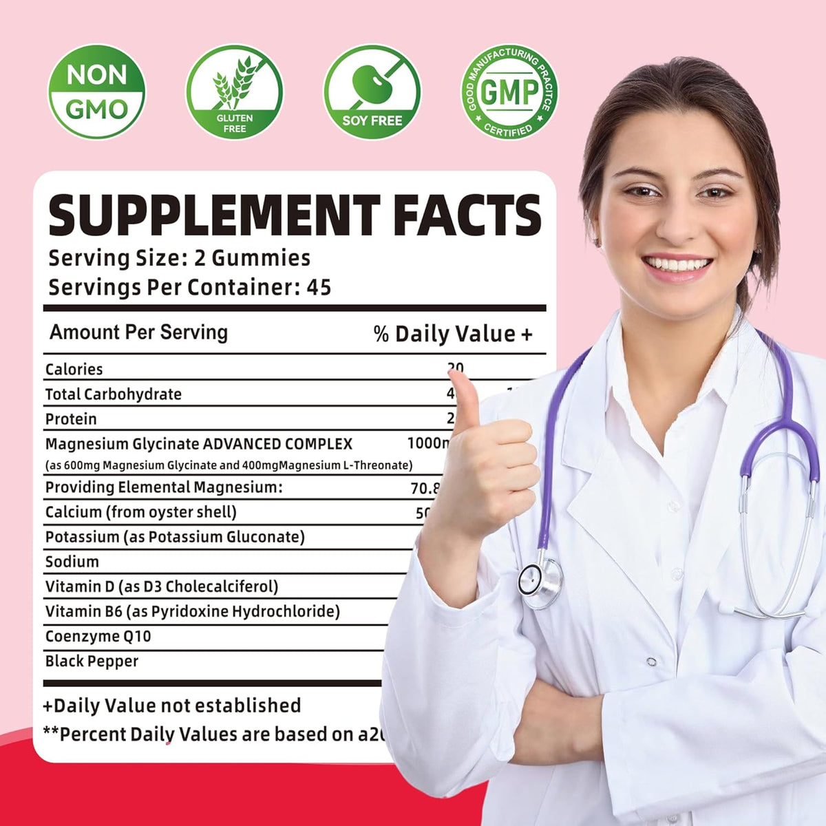 Magnesium Glycinate Gummies 1000mg with – Vitamin B6 (as pyridoxine) – Involved in over 100 enzyme reactions, – Image 4