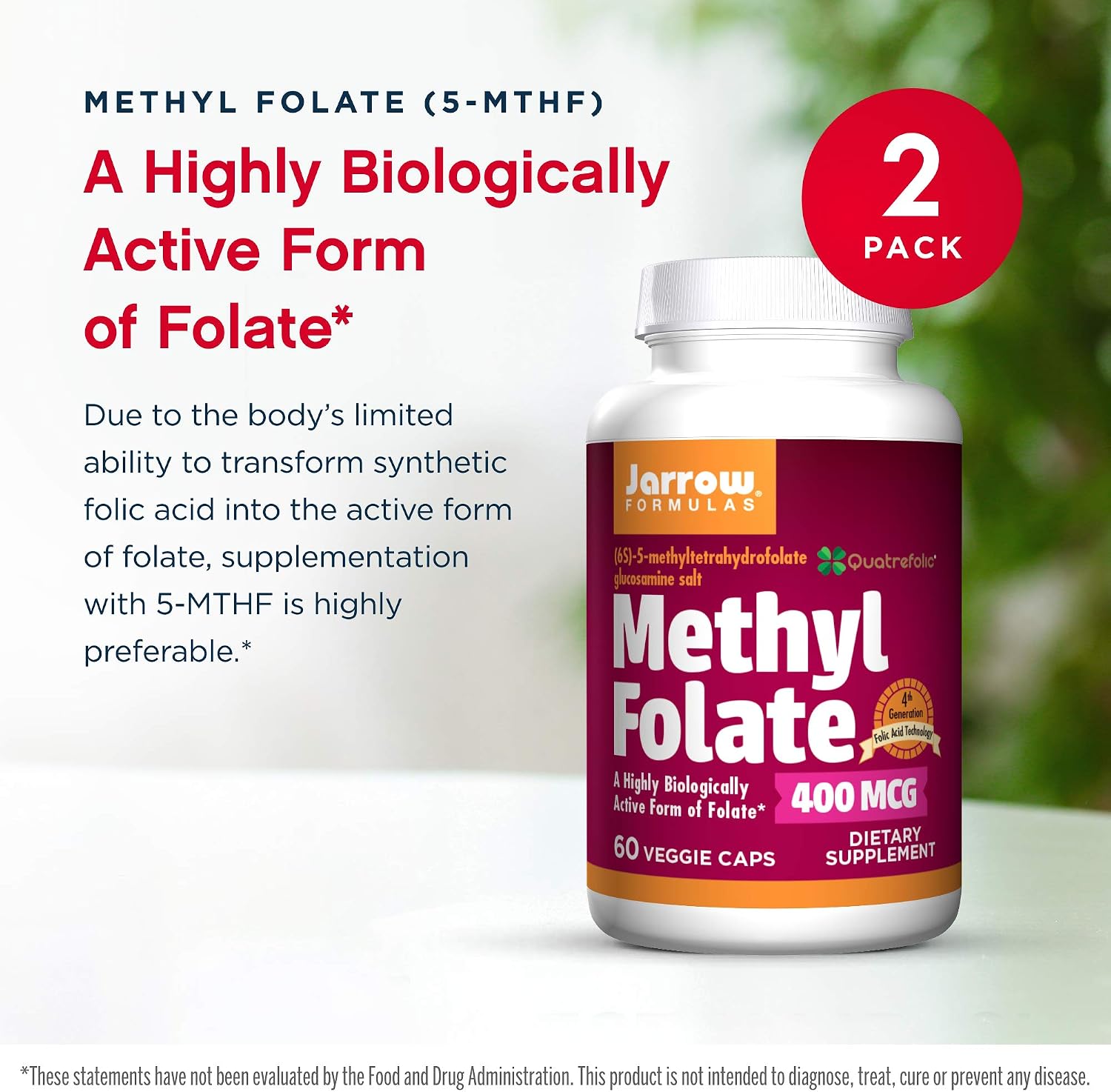 Jarrow Formulas Methyl Folate 400 mcg – 60 Vegie Caps, Pack of 2 - görsel 3