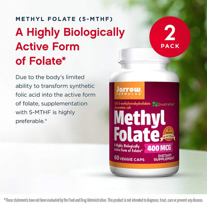 Jarrow Formulas Methyl Folate 400 mcg – 60 Vegie Caps, Pack of 2
