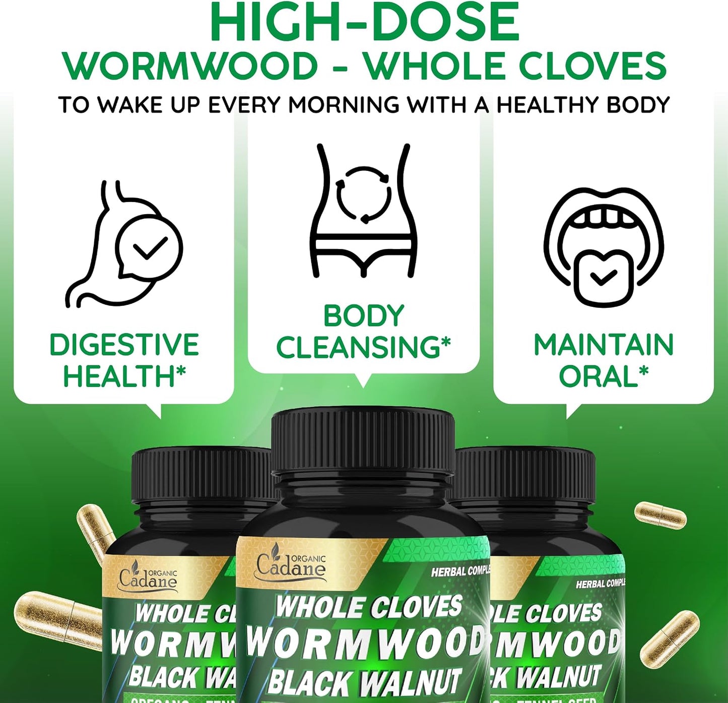 Cadane Wormwood Whole Cloves Black Walnut with Ginger, Garlic, Oregano, Fennel & Black Pepper – Digestive and Wellbeing Support – 120 Capsules (60-Day Supply) - görsel 5