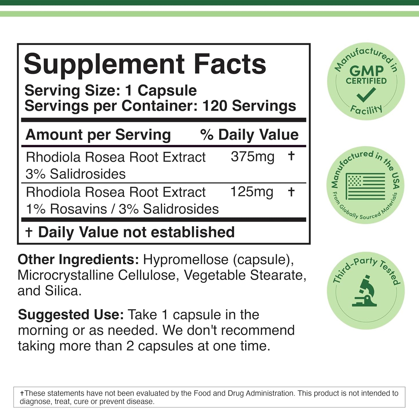 Rhodiola Rosea Supplement 500mg, 120 Vegan Capsules (3% Salidrosides, 1% Rosavins Extract) by Double Wood - görsel 2