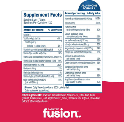 Bariatric Fusion Complete Chewable Multivitamin with Iron - Strawberry Flavour, 120 Tablets