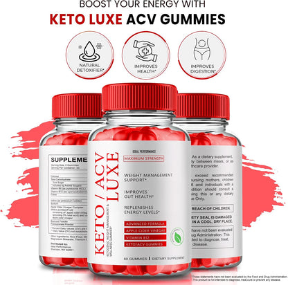 Keto Luxe + Gummies, Keto Luxe ACV Keto Supplement Gummies - Maximum Strength, Keto+ ACV Gummies, All Natural Support Formula, 3 Pack