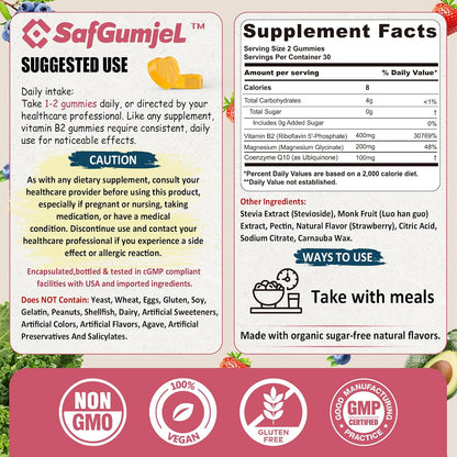 Vitamin B2 Gummies | Riboflavin 400mg with Magnesium & CoQ10 | Sugar-free, Vegan, Strawberry Flavour, 60 Count – Image 2