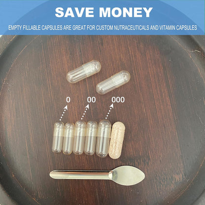 VGTPC Size 00 Empty Gelatine Capsules Separated - 5000 Count Clear Gel Pills for DIY Supplement Filling
